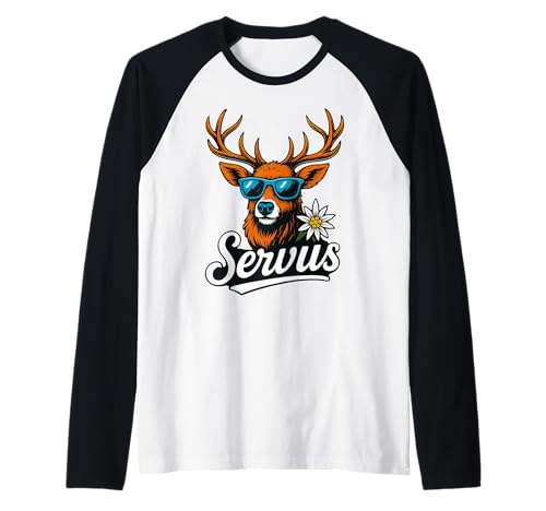 Herren Servus Hirsch Trachten Design Alpen Oktoberfest Herren Raglan von Bayern Alpen Style Trachten Tees