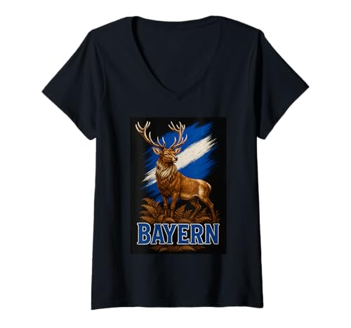 Damen Oktoberfest Bayern Hirsch Trachten Lederhose Tracht Dirndl T-Shirt mit V-Ausschnitt Damen Oktoberfest Bayern Hirsch Trachten Lederhose Tracht Dirndl T-Shirt mit V-Ausschnitt von Bayern Hirsch Shop