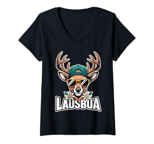 Damen Lausbua Hirsch Trachten Oktoberfest Herren T-Shirt mit V-Ausschnitt Damen Lausbua Hirsch Trachten Oktoberfest Herren T-Shirt mit V-Ausschnitt von Bayern Trachten Fun Tees
