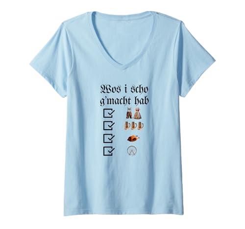 Damen Dirndl und Hose für den perfekten Volksfest Look T-Shirt mit V-Ausschnitt von Bayern Trachtenmode für Volksfest und Bierzelte