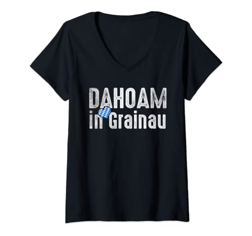 Damen Dahoam in Grainau - Bayern Boarisches Lebensgefühl T-Shirt mit V-Ausschnitt von Bayerns Schönste Orte Freistaat Bayern Geschenke