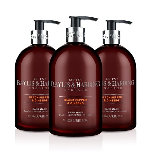 Baylis & Harding Handwäsche für Männer, schwarzer Pfeffer und Ginseng, für Veganer geeignet, 500 ml, 3 Stück von Baylis & Harding