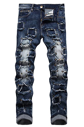 Baylvn, Herren-Designer-Jeans, Gerade geschnittene Slim-Fit-Patchwork-Jeans, Komfortable Skinny-Biker-Denimhose, 52 von Baylvn