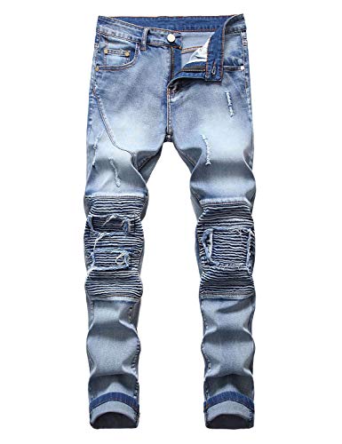 Baylvn Herren Skinny Slim Fit Risse Destroyed Casual Comfy Jeans Hose - Blau - 52 von Baylvn