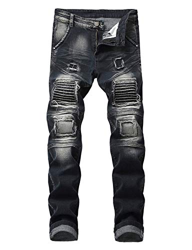 Baylvn Herren Skinny Slim Fit Risse Destroyed Casual Comfy Jeans Hose - Schwarz - 52 von Baylvn