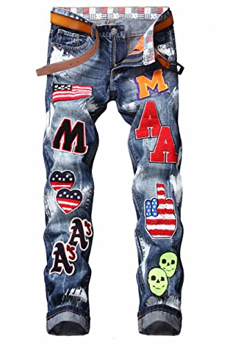 Baylvn Men's Ripped Distressed Slim Fit Holes Biker Jeans Blue Blue 28 von Baylvn