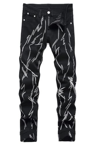Herren Designer Stilvolle zerrissene Distressed Stretch Patched Skinny Beggar Jeans, G Black1, 54 von Baylvn