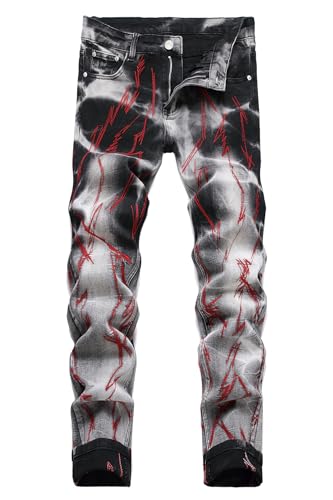 Herren Designer Stilvolle zerrissene Distressed Stretch Patched Skinny Beggar Jeans, Grau Schwarz3543, 48 von Baylvn