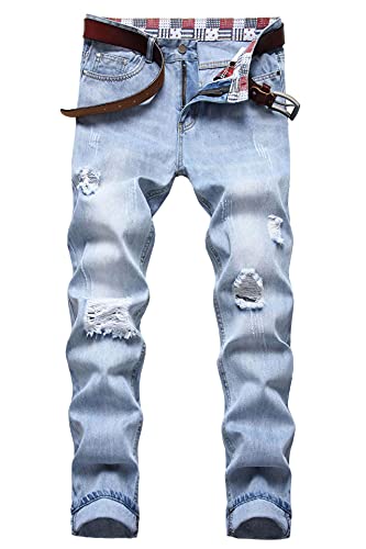 Baylvn Herren-Jeans, schmale Passform, gerader Schnitt, lässige, modische Denim-Hose im verwaschenen und zerrissenen Stil, 52 von Baylvn