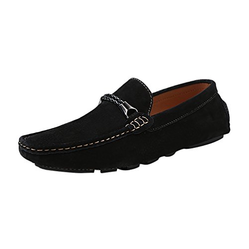 Bayamte Mokassin Casual Slipper Anti-Rutsch Flache Fahren Komfort Halbschuhe für Herren Schwarz Asia 44 (27.5cm) von Baymate