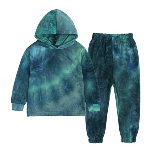 Baymate 2 Stück Mädchen Bekleidungssets Batik Kinder Langarm Tie Dye mit Kapuze Pullover Top Sport Hose mit Kordelzug Kleidung für Kinder Jungen von Baymate
