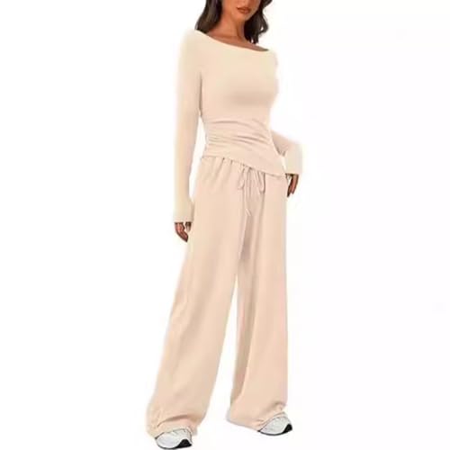 Baymate Damen 2 Stück Schlafanzug Jogginganzug Sportanzug Langarm Pyjama Set Casual Einfarbig Outfit Soft Loungewear Hausanzug von Baymate