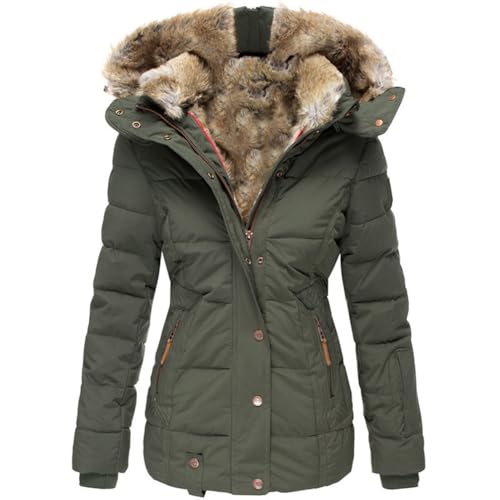 Baymate Damen Mantel Winterjacke Steppjacke mit Abnehmbarem Kapuzenmantel mit Reißverschluss Softshelljacke Fell Kragen Trenchcoat von Baymate