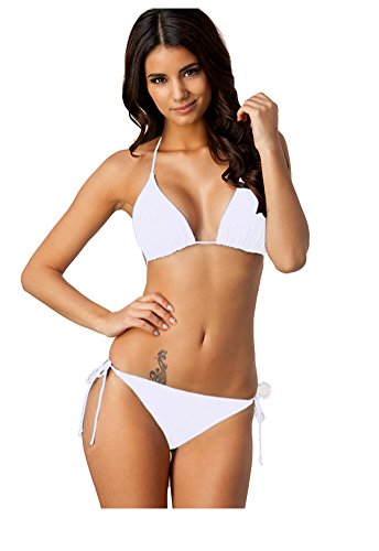 Baymate Damen Padded Bikini Set Neckholder Badeanzug Triangle Bademode Weiß 3XL von Baymate