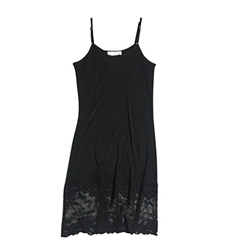 Baymate Damen Stricken Unterkleid Knielanges Spitze Nachthemd Verstellbare Träger Schwarz M von Baymate