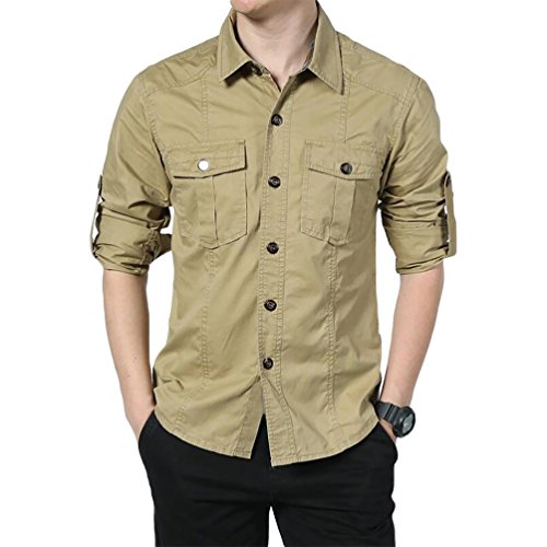 Baymate Herren Freizeit Hemd Abenteuer Oversize Tops Langarm Khaki M von Baymate