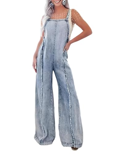 Baymate Jumpsuit Damen Sommer Overall Elegant Festlich Lang Hosenanzug Weites Bein Hose Playsuit mit Taschen von Baymate