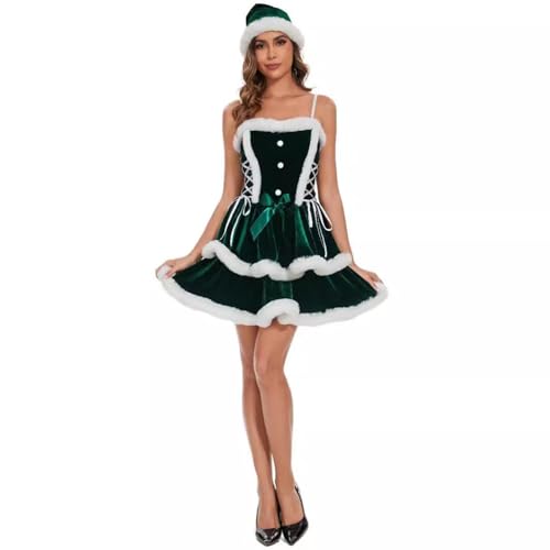 Baymate Weihnachtskleider für Frauen Unterkleid Kurz Minikleid mit Umhang Kostüm Frau Claus Santa Weihnachten Nachtwäsche Weihnachtskostüm Outfit mit Hut von Baymate