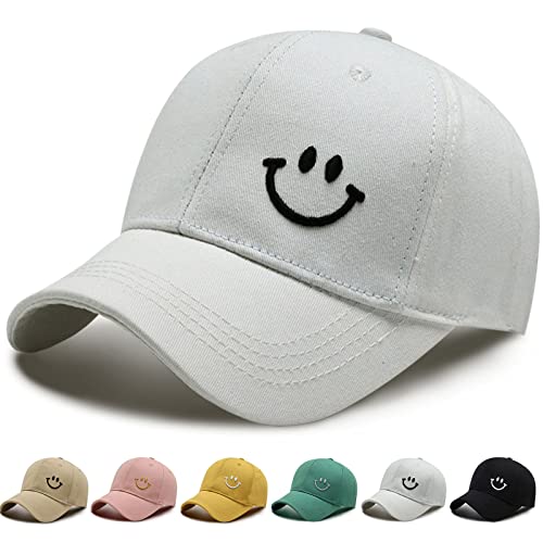 Baseball Cap Unisex Classic Baumwolle Stickerei Baseballkappen Gestickte Lächeln Verstellbar Sonnenschutz Basecap für Damen Herren, Sportlicher Draußen Kappen Hüte (Weiß) von Baynetin