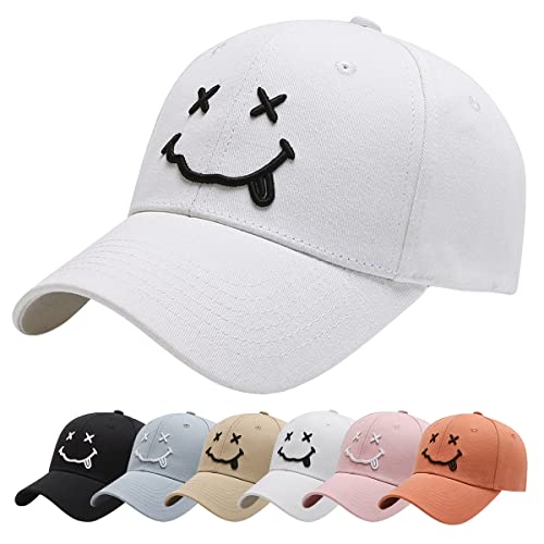 Baynetin Baseball Cap Classic Baumwolle Stickerei Baseballkappen Gestickte Lächeln Verstellbar Sonnenschutz Basecap für Herren Damen, Sportlicher Draußen Kappen Hüte (Weiß) von Baynetin