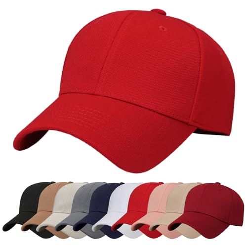 Baynetin Baseball Cap Schlichte Baseballkappe Reine Farbe Baseboard Basecap Unisex Verstellbar Atmungsaktiv Anti-UV Outdoor Reise Sonnenhut Golfkappe (Rot) von Baynetin