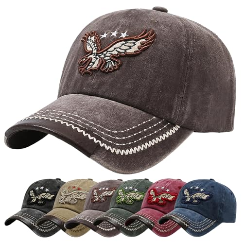 Baynetin Baseball Kappe Basecap Unisex Einstellbare Retro Baseball Hut, Baumwolle Sommerhut Sonnenhut Sportlicher Draußen Kappen Hüte Gestickte Eagle Verstellbar Sonnenschutz (Kaffee) von Baynetin