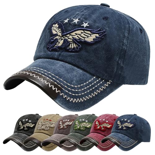 Baynetin Baseball Kappe Basecap Unisex Einstellbare Retro Baseball Hut, Baumwolle Sommerhut Sonnenhut Sportlicher Draußen Kappen Hüte Gestickte Eagle Verstellbar Sonnenschutz (Z_Blau) von Baynetin