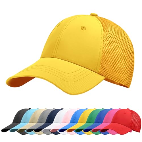 Baynetin Baseball Kappe Unisex Klassisch Verstellbar Atmungsaktive Sportlicher Sonnenschutz Basecap Atmungsaktive Masche Freizeit UV Baseballmütze (Gelb) von Baynetin