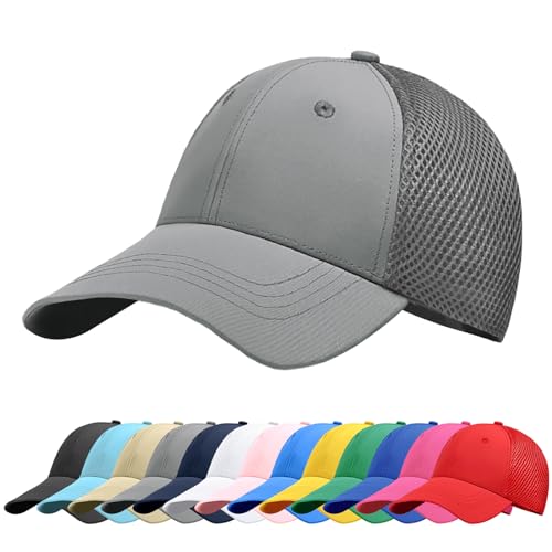 Baynetin Baseball Kappe Unisex Klassisch Verstellbar Atmungsaktive Sportlicher Sonnenschutz Basecap Atmungsaktive Masche Freizeit UV Baseballmütze (Grau) von Baynetin