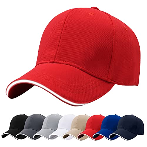 Baynetin Herren Baseballmützen, 100% Baumwolle 6 Pannels Plain Solid Color Hut, Pre-Curved Visor mit Sandwich. Einstellbare Atmungsaktiv Sommer Justierbarer Outdoor-Sportkappe (Rot) von Baynetin