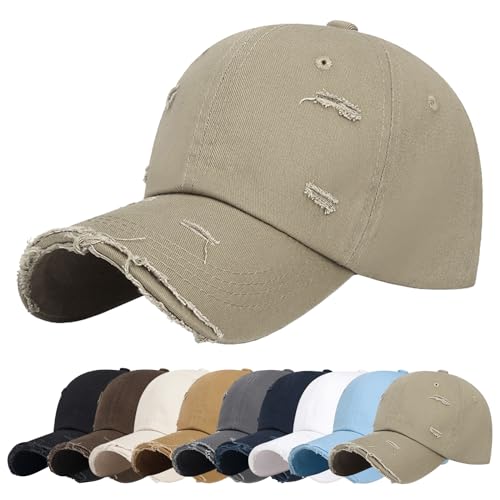 Baynetin Basecap Vintage Used Look Outdoor Kappe Mütze Unisex Freizeit Baumwolle Verstellbar Baseballcap Sommerhut (Dunkelbeige) von Baynetin