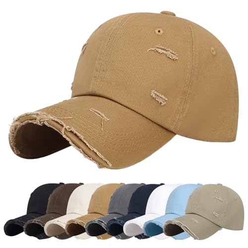 Baynetin Basecap Vintage Used Look Outdoor Kappe Mütze Unisex Freizeit Baumwolle Verstellbar Baseballcap Sommerhut (Hellbraun) von Baynetin