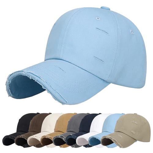 Baynetin Basecap Vintage Used Look Outdoor Kappe Mütze Unisex Freizeit Baumwolle Verstellbar Baseballcap Sommerhut (Himmelblau) von Baynetin