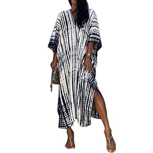 Baynetin Damen Long Strandkleid, Maxi Beach Kleid Boho Kimono Lang Strand Cardigan Beachwear,Strandponcho Druck Lose Kaftan Nachtwäsche Bikini Cover-Up Einheitsgröße (Weiß) von Baynetin