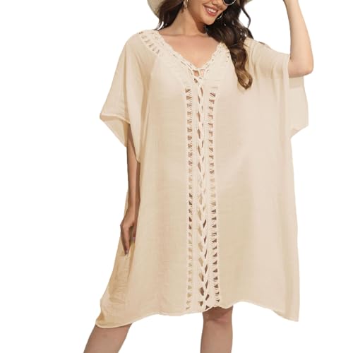 Baynetin Damen Strandkleid Bikini Cover Up Einteilig,V-Ausschnitt Sommer Strandurlaub Cutout Strandponcho Strandurlaub Badeanzug Beachwear (Aprikose) von Baynetin