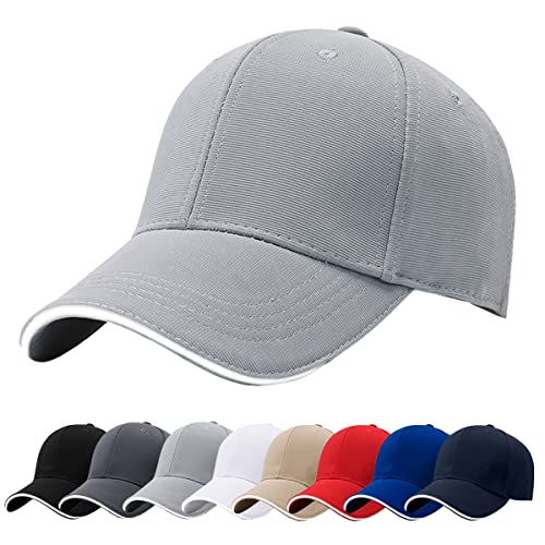 Baynetin Herren Baseballmützen, 100% Baumwolle 6 Pannels Plain Solid Color Hut, Pre-Curved Visor mit Sandwich. Einstellbare Atmungsaktiv Sommer Justierbarer Outdoor-Sportkappe (Hellgrau) von Baynetin