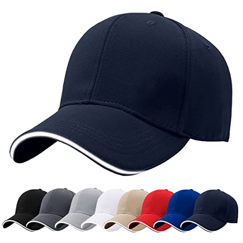 Baynetin Herren Baseballmützen, 100% Baumwolle 6 Pannels Plain Solid Color Hut, Pre-Curved Visor mit Sandwich. Einstellbare Atmungsaktiv Sommer Justierbarer Outdoor-Sportkappe (Marineblau) von Baynetin