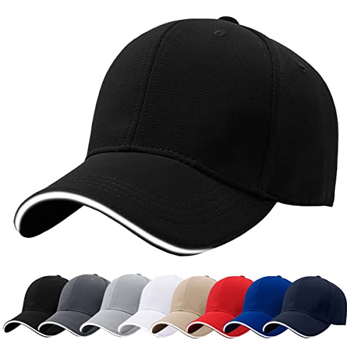 Baynetin Herren Baseballmützen, 100% Baumwolle 6 Pannels Plain Solid Color Hut, Pre-Curved Visor mit Sandwich. Einstellbare Atmungsaktiv Sommer Justierbarer Outdoor-Sportkappe (Schwarz) von Baynetin