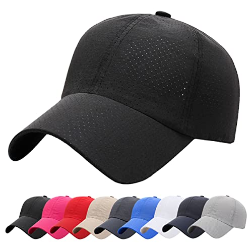 Baynetin Masche Baseball Kappe, Herren Atmungsaktive Schnell Trocknend Basecap, Mesh Freizeit UV Baseballmütze Verstellbar Sport Cap (Schwarz) von Baynetin