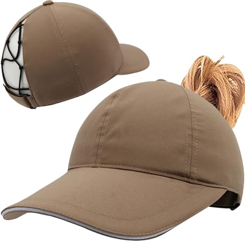 Baynetin Pferdeschwanz Baseballkappe Damen Sommer Einstellbare Schnell Trocknende Atmungsaktiv Baseballmütze Unisex Criss Cross Hüte Sport Mütze (Dunkles Khaki) von Baynetin