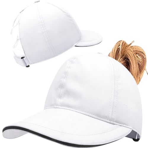 Baynetin Pferdeschwanz Baseballkappe Damen Sommer Einstellbare Schnell Trocknende Atmungsaktiv Baseballmütze Unisex Criss Cross Hüte Sport Mütze (Weiß) von Baynetin