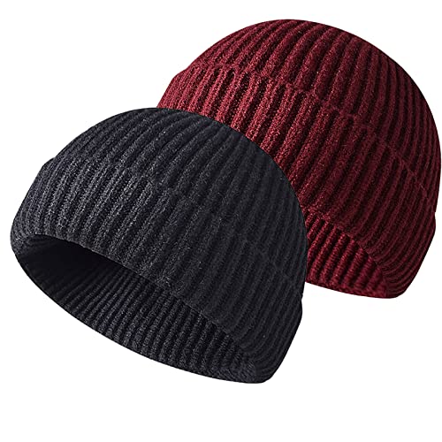 Retro Trawler Winter Beanie Hat, Unisex Fischermütze Dockermütze Rollmütze Winter Hut Baseballkappe Cappello Antivento (Z-Schwarz + Weinrot) von Baynetin