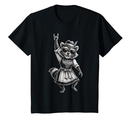 Kinder Waschbär Dirndl Trachtenshirt Lustiges Trachten Oktoberfest T-Shirt von Bayrisch Raccoon Tracht