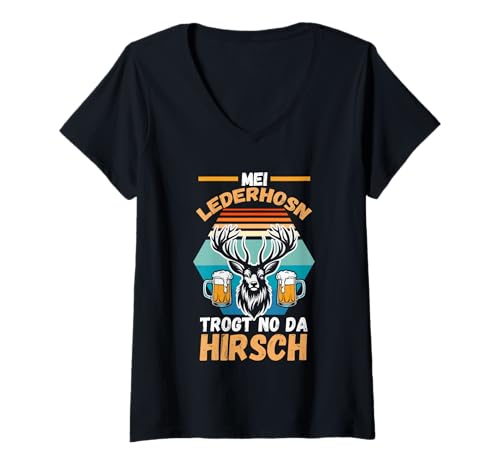Damen Lederhosn Hirsch Oktoberfest T-Shirt mit V-Ausschnitt Damen Lederhosn Hirsch Oktoberfest T-Shirt mit V-Ausschnitt von Bayrisches Volksfest Oktoberfest