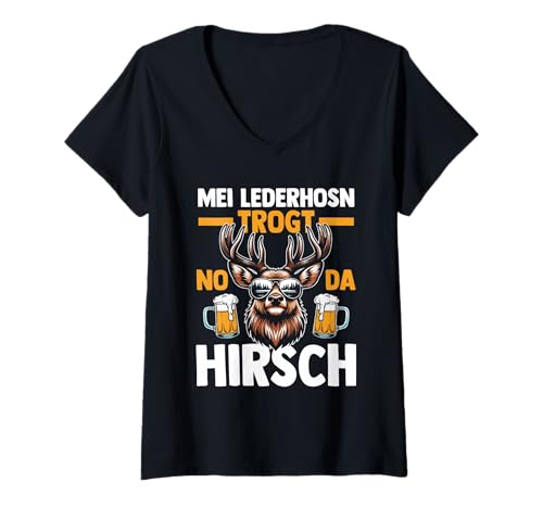 Damen Lederhosn Hirsch Oktoberfest T-Shirt mit V-Ausschnitt Damen Lederhosn Hirsch Oktoberfest T-Shirt mit V-Ausschnitt von Bayrisches Volksfest Oktoberfest