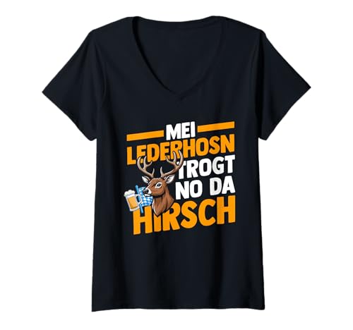Damen Lederhosn Hirsch Oktoberfest T-Shirt mit V-Ausschnitt Damen Lederhosn Hirsch Oktoberfest T-Shirt mit V-Ausschnitt von Bayrisches Volksfest Oktoberfest