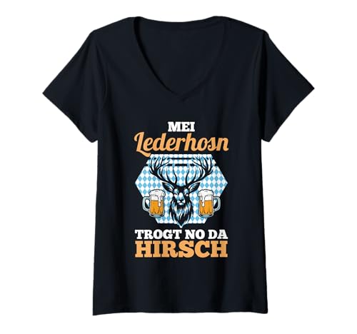 Damen Lederhosn Hirsch Oktoberfest T-Shirt mit V-Ausschnitt Damen Lederhosn Hirsch Oktoberfest T-Shirt mit V-Ausschnitt von Bayrisches Volksfest Oktoberfest