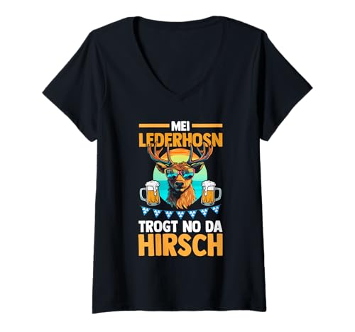 Damen Lederhosn Hirsch Oktoberfest T-Shirt mit V-Ausschnitt Damen Lederhosn Hirsch Oktoberfest T-Shirt mit V-Ausschnitt von Bayrisches Volksfest Oktoberfest