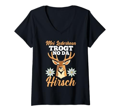 Damen Lederhosn Hirsch Oktoberfest T-Shirt mit V-Ausschnitt Damen Lederhosn Hirsch Oktoberfest T-Shirt mit V-Ausschnitt von Bayrisches Volksfest Oktoberfest