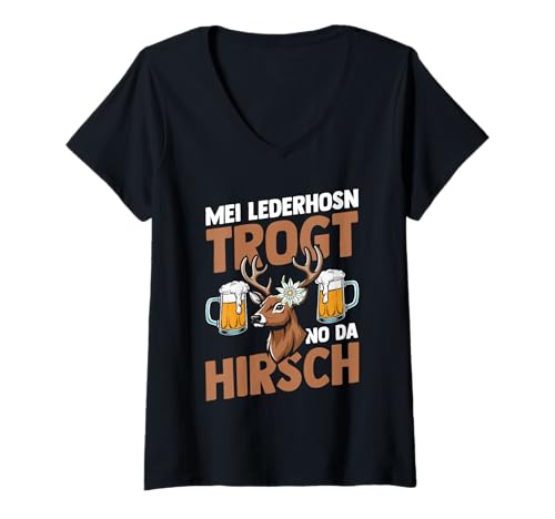 Damen Lederhosn Hirsch Oktoberfest T-Shirt mit V-Ausschnitt Damen Lederhosn Hirsch Oktoberfest T-Shirt mit V-Ausschnitt von Bayrisches Volksfest Oktoberfest